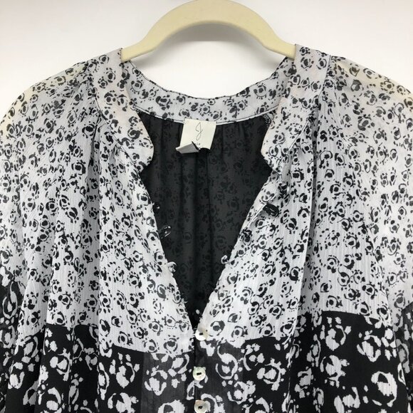 Joie Floral Print Caillie long sleeve Top Black White balloon sleeve Blouse M - Picture 4 of 15